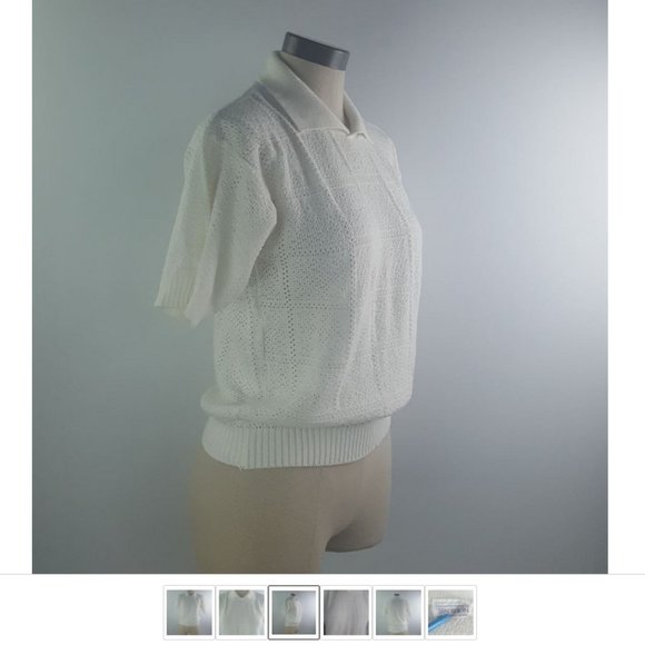 Vintage White Women Blouse Blouson Ribbed Knit Collared by Tradition Sears Small - Picture 3 of 6